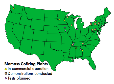 biomass cofiring-plants map